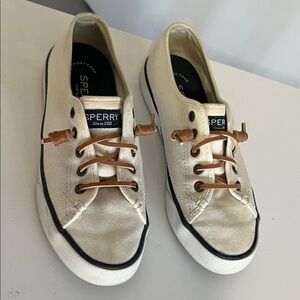 Sperry Off-White Canvas Shoes with Tan Laces